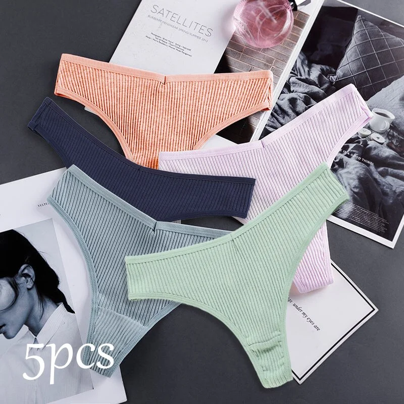 Uaang Erotic Cotton Thong 5Pcs Sexy Women Panties Fashion Solid Color T-Shaped Breathable Soft Comfortable Briefs 2022 New