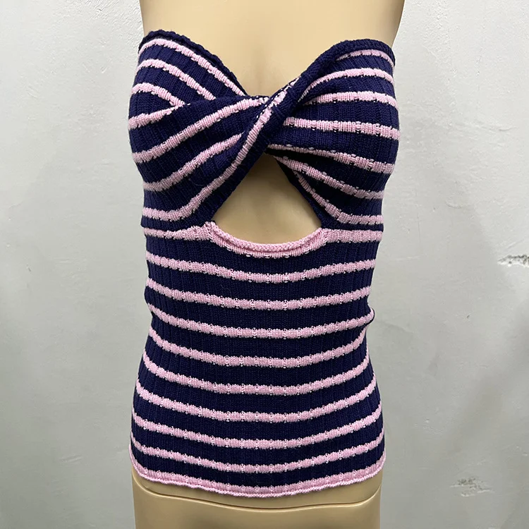 Toloer Toloer And Summer 2024 Sweater Hot Style Women's Sexy Striped Sweater Knit Strap Wipe-Outfit Ideas