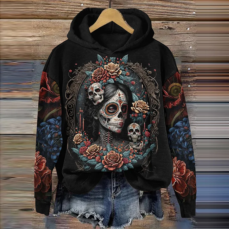 Mexican Day Of The Dead Catrina Huasteca Art Casual Hoodie