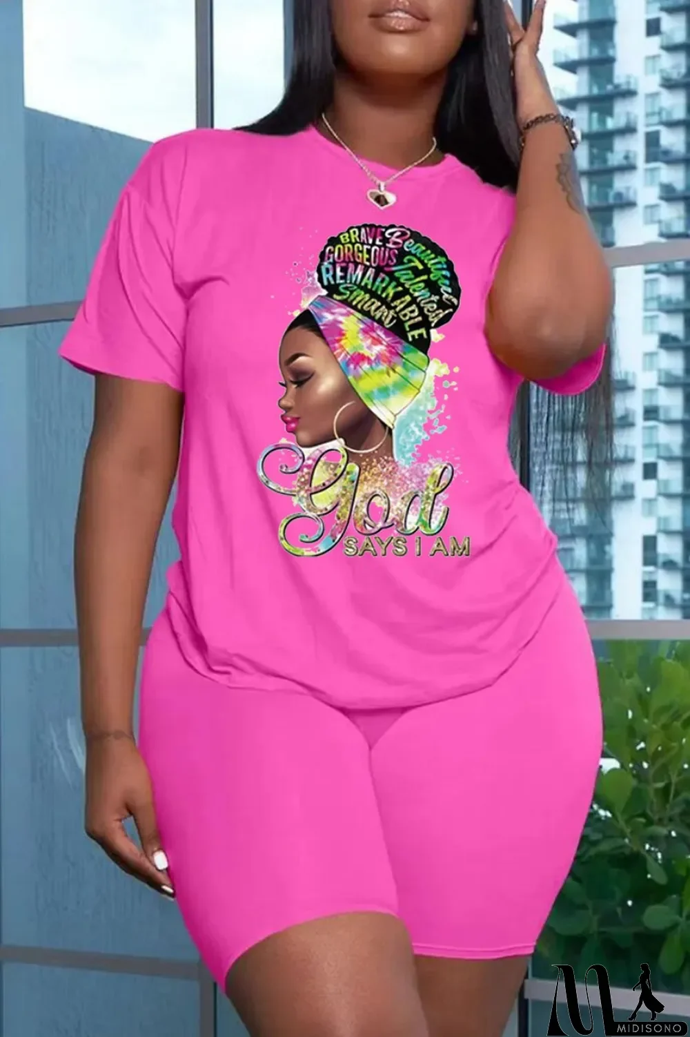 MidiSono - White Casual Print Basic O Neck Short Sleeve Two Pieces