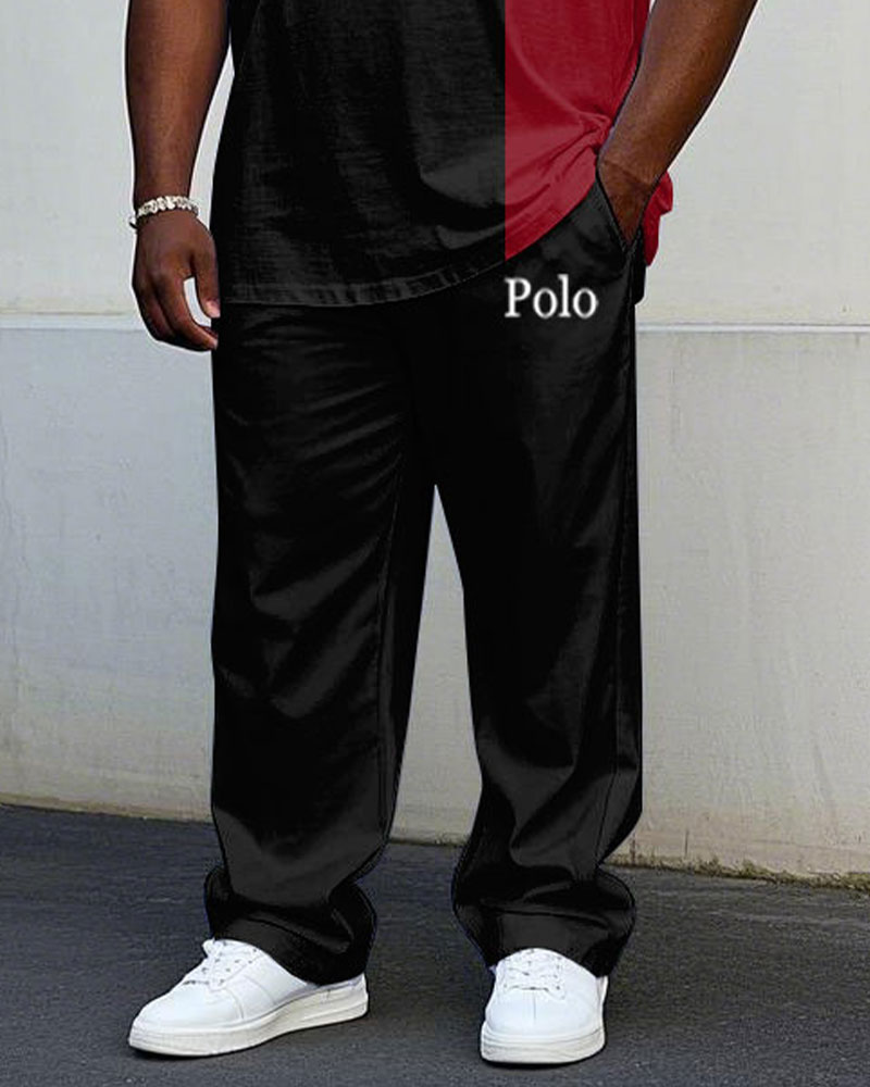 Men's Big & Tall Black & Red Colorblock Printed Short-sleeved T-shirt Trousers Set