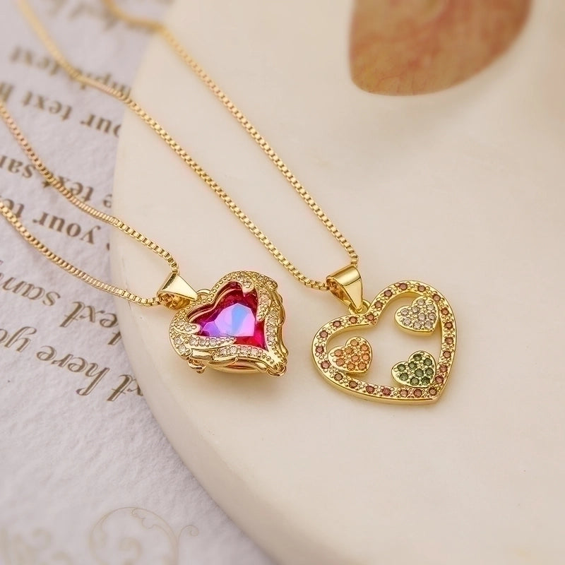 Minimalist Commute Heart Shape Copper 18k Gold Plated Zircon Pendant Necklace In Bulk