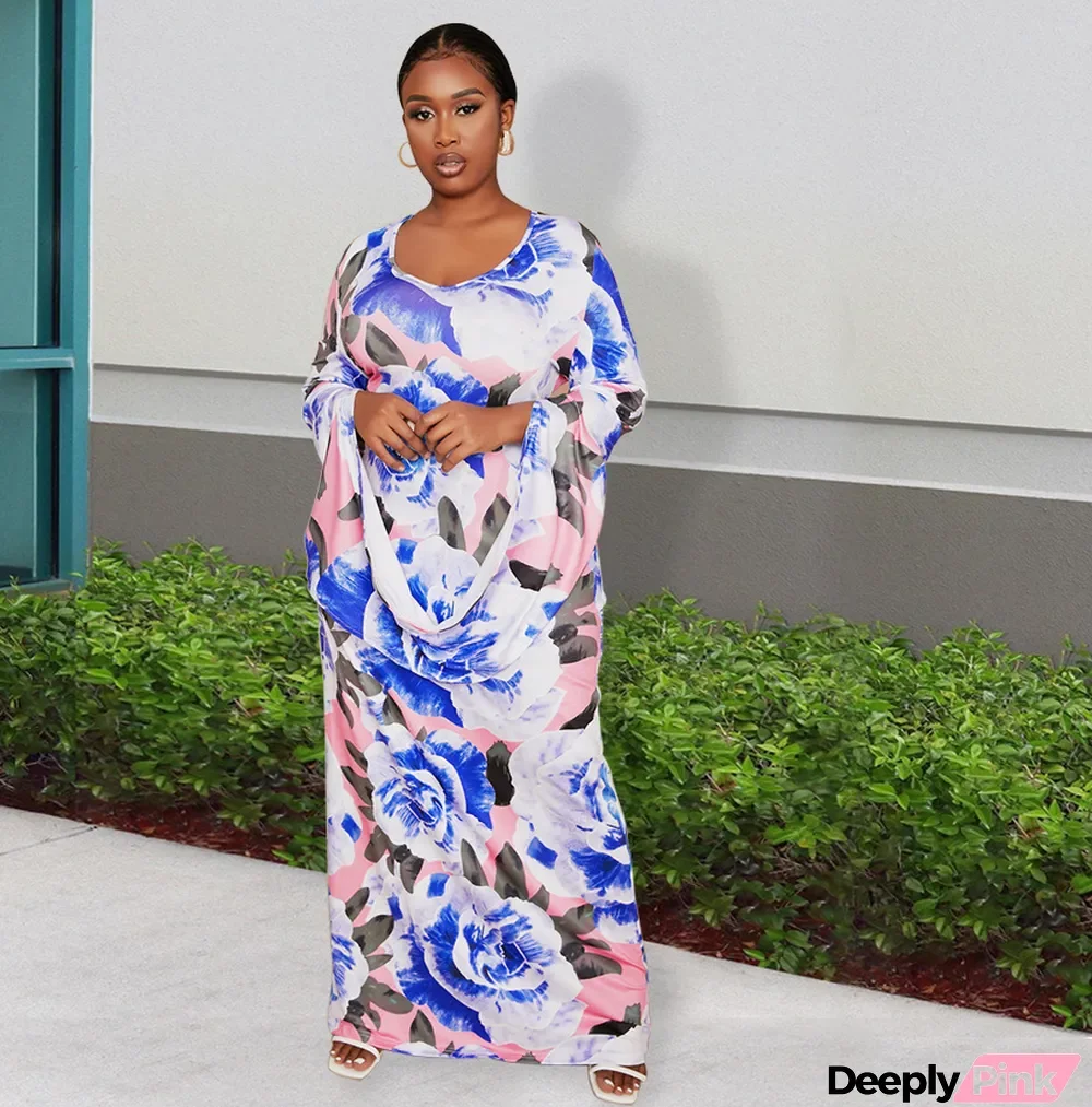 Plus Size Autumn/Winter Fashion Print Sexy V-Neck Long Dress