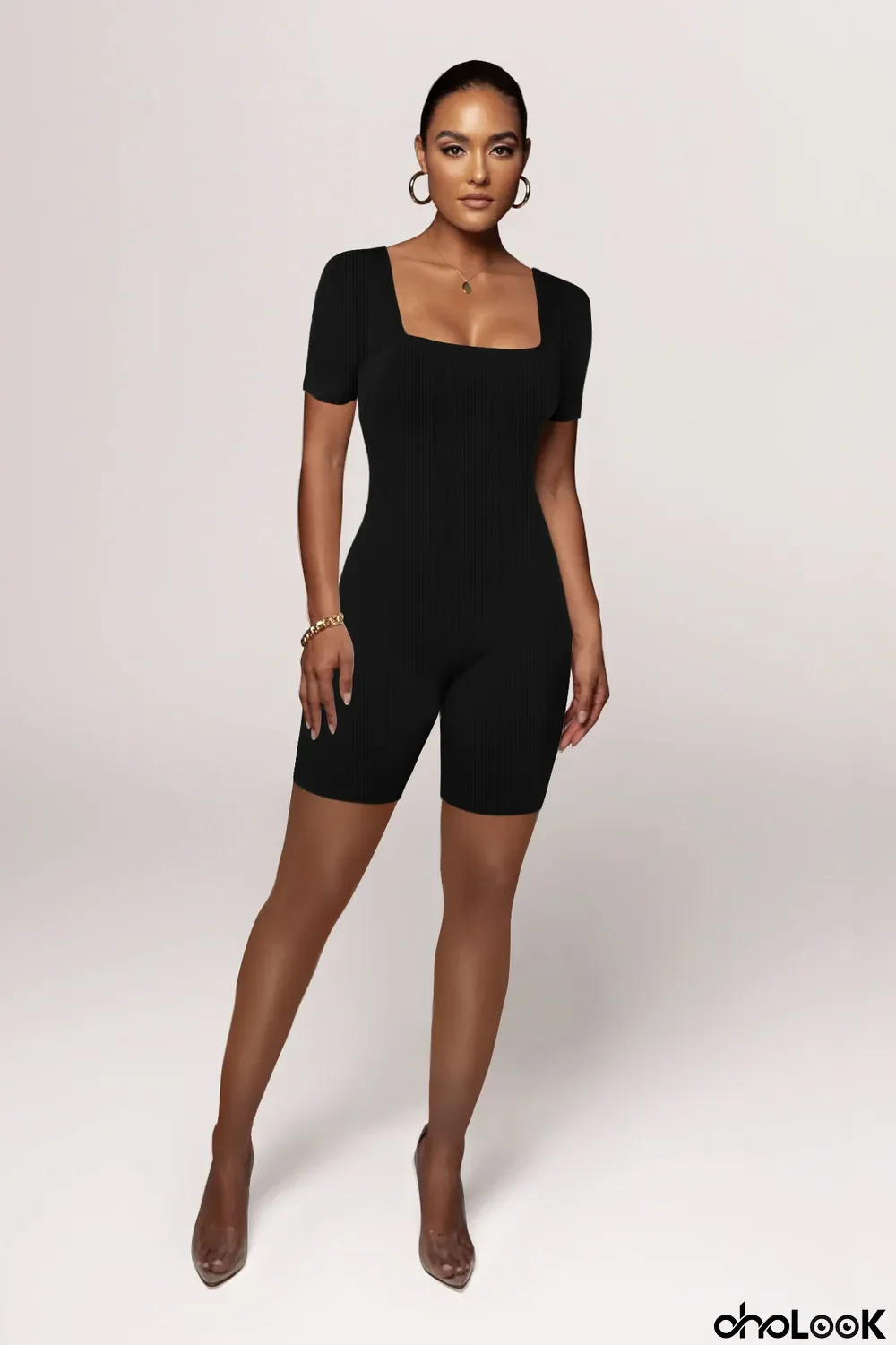 Soild Square Collar Slim Romper