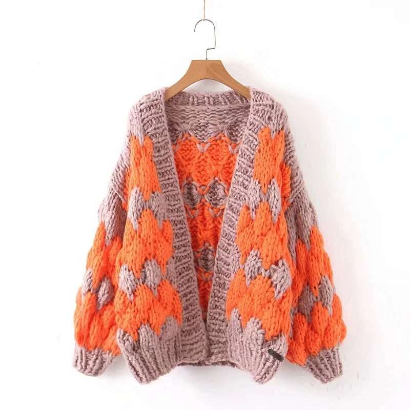 Pure manual mohair wave pattern coat high quality winter plus size cardigans patchwork orange handmade coat sweaters pink