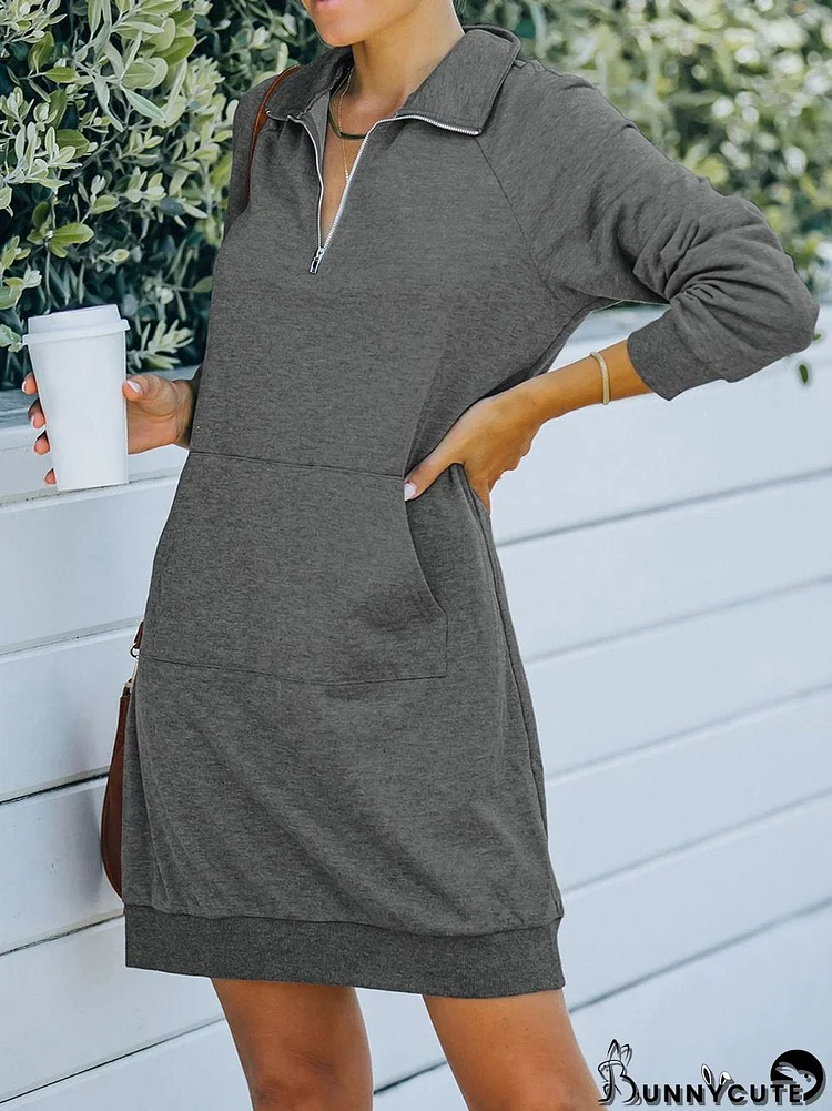 Women's Zipper Long-Sleeved Midi Dress