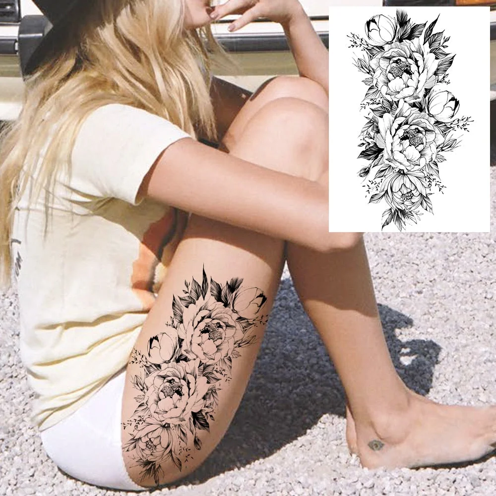 Realistic Sexy Peony Tattoos Temporary Women Adult Flower Arm Tattoos Sticker Waterproof Fake Floral Bloosom Body Leg Art Tatoos 530