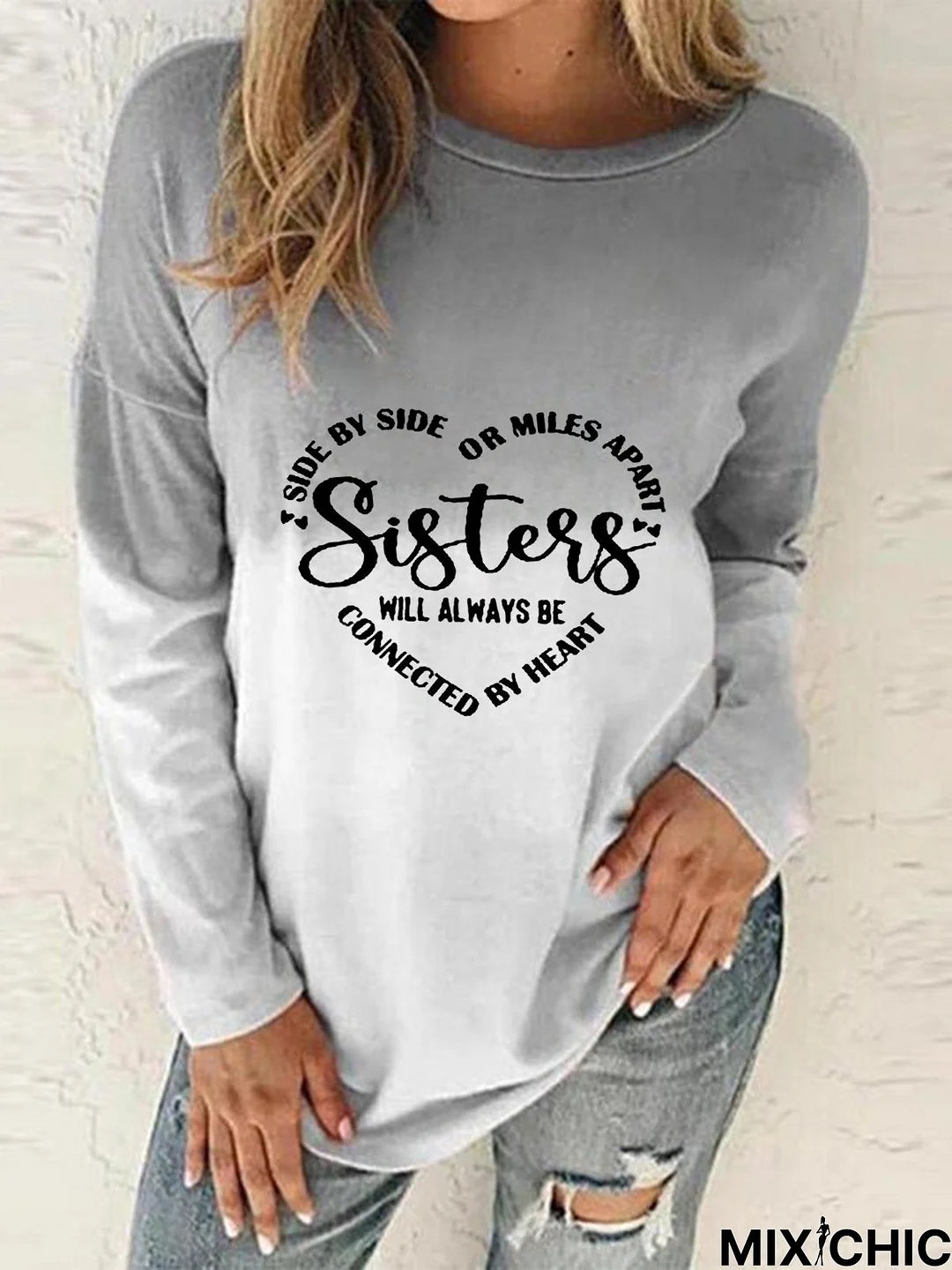 Casual Text Letters Autumn Micro-Elasticity Jersey Standard Long sleeve Crew Neck Regular Sweatshirts for Women