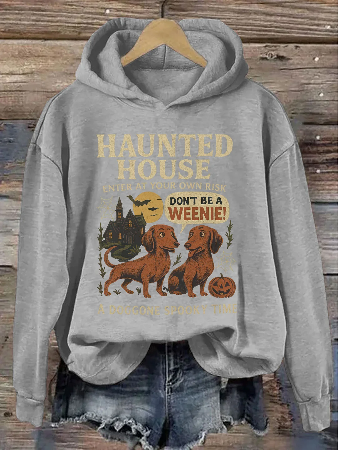 Vintage Haunted House Halloween Spooky Dachshund Hoodie