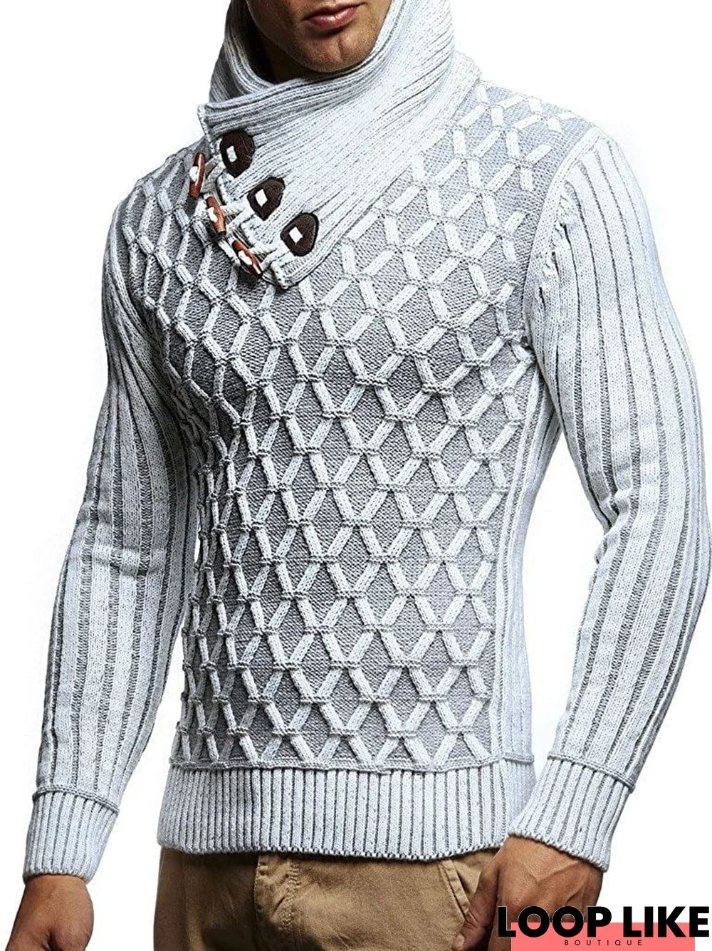 Men's Leather Buckle Turtleneck Knit Top Pullover