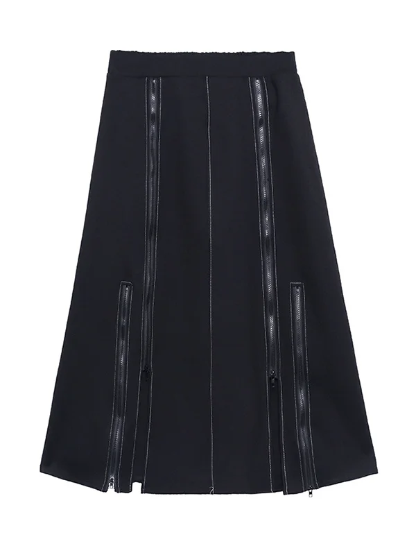 Original Irregular Zipper Splicing Empire A-Line Skirt