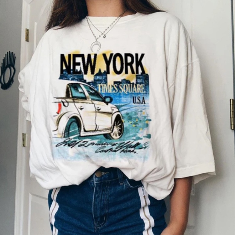 White Letters Printing American Casual Wear Oversized T Shirt for Girls 2021 Summer Woman Tshirts New Fashion Streetwear Loose