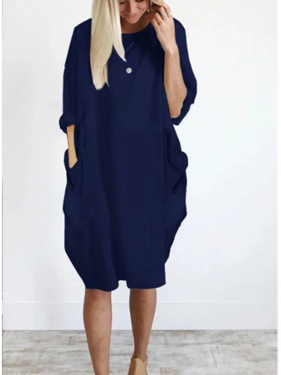 Casual Pocketed Loose Shirt Dress