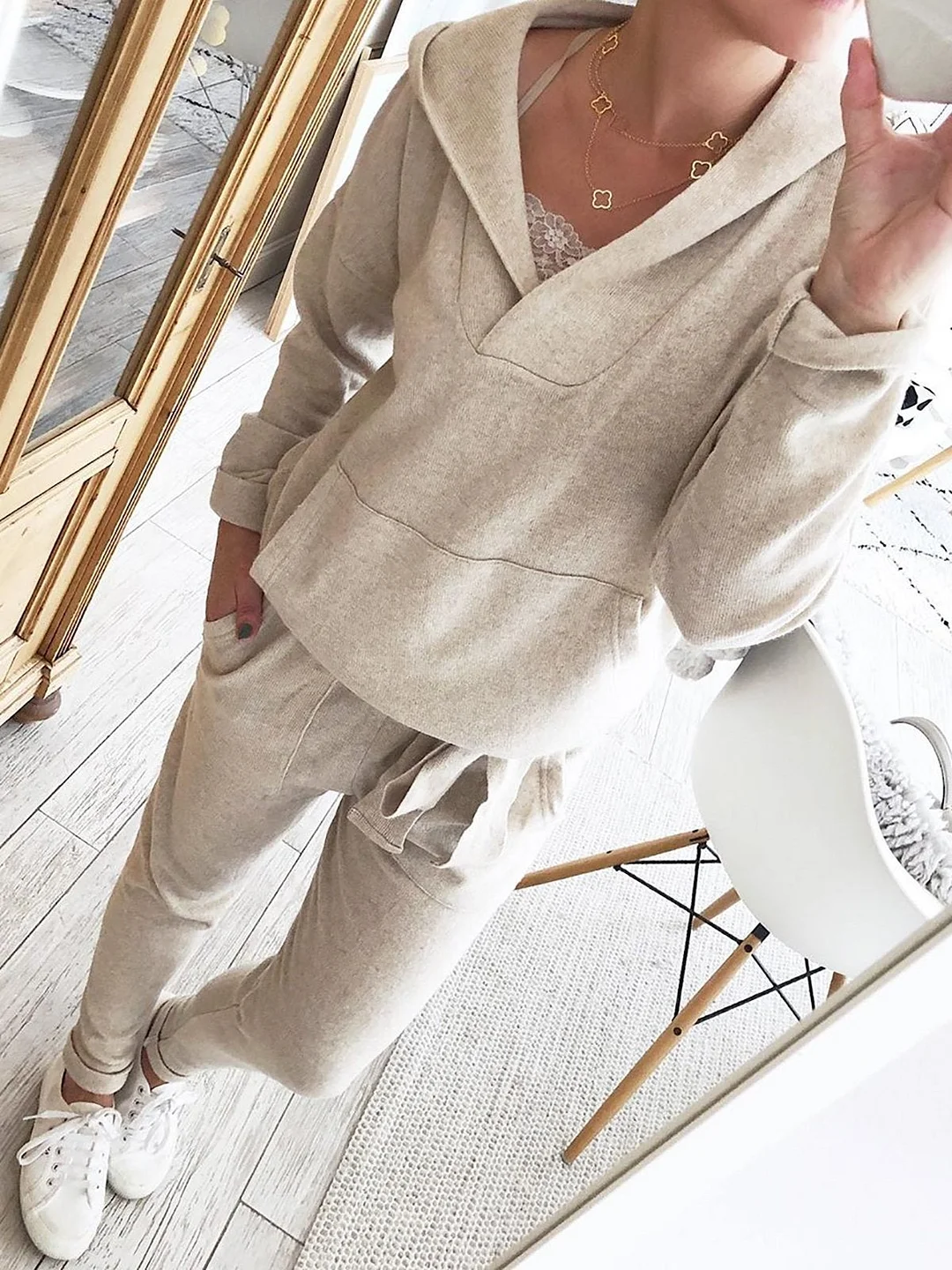Hoodie Knitted Two Pieces Pants Sets Suits | EGEMISS