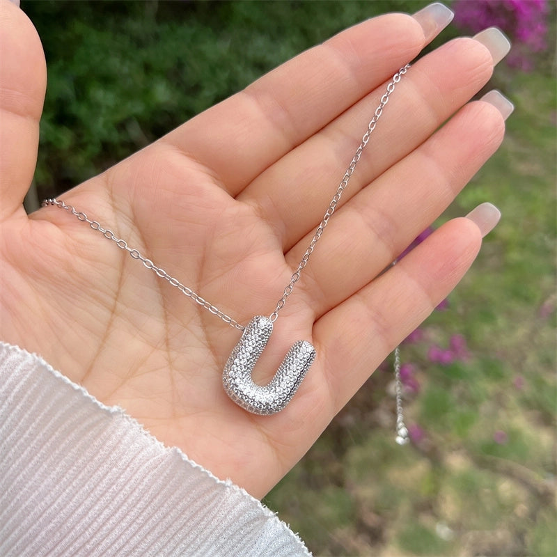 Copper 18K Gold Plated Hip-Hop Minimalist Classic Style Polishing Inlay Letter Zircon Pendant Necklace