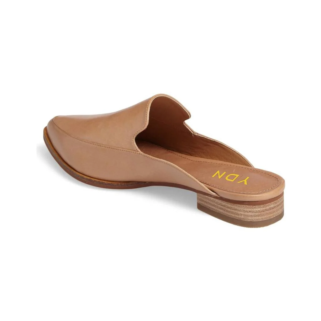 Beige Patent Leather Pointed Toe Flat Slip-On Mules for Women