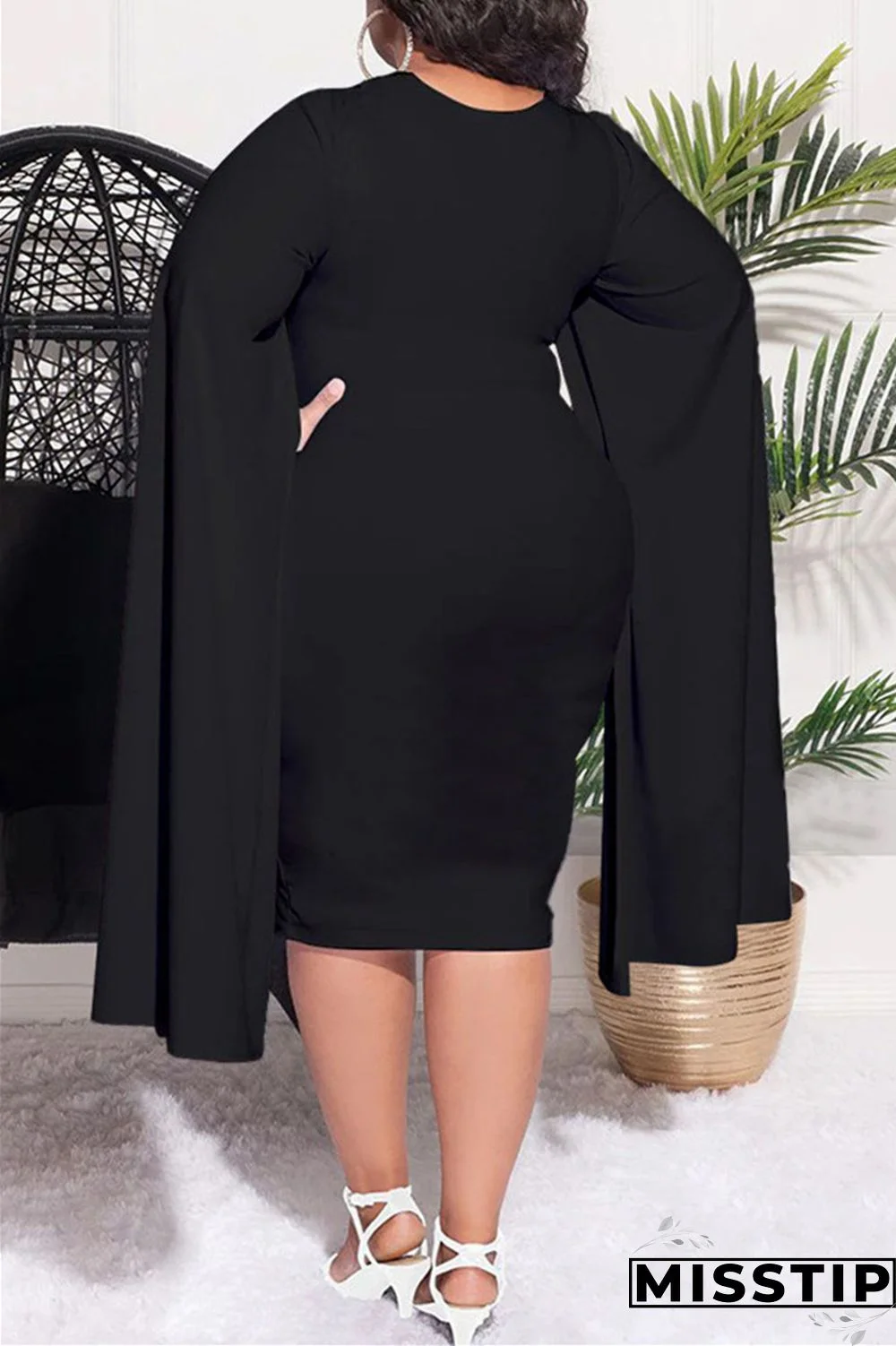 Red Casual Solid Patchwork Square Collar Long Sleeve Plus Size Dresses