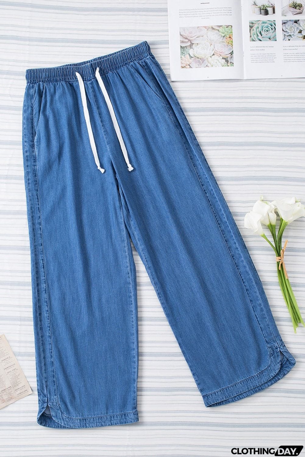 Wide Leg Drawstring Waist Loose Pants