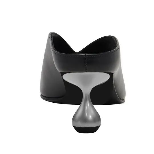 Black Open Square Toe Sculptural Heel Mules Shoes with V-Cut