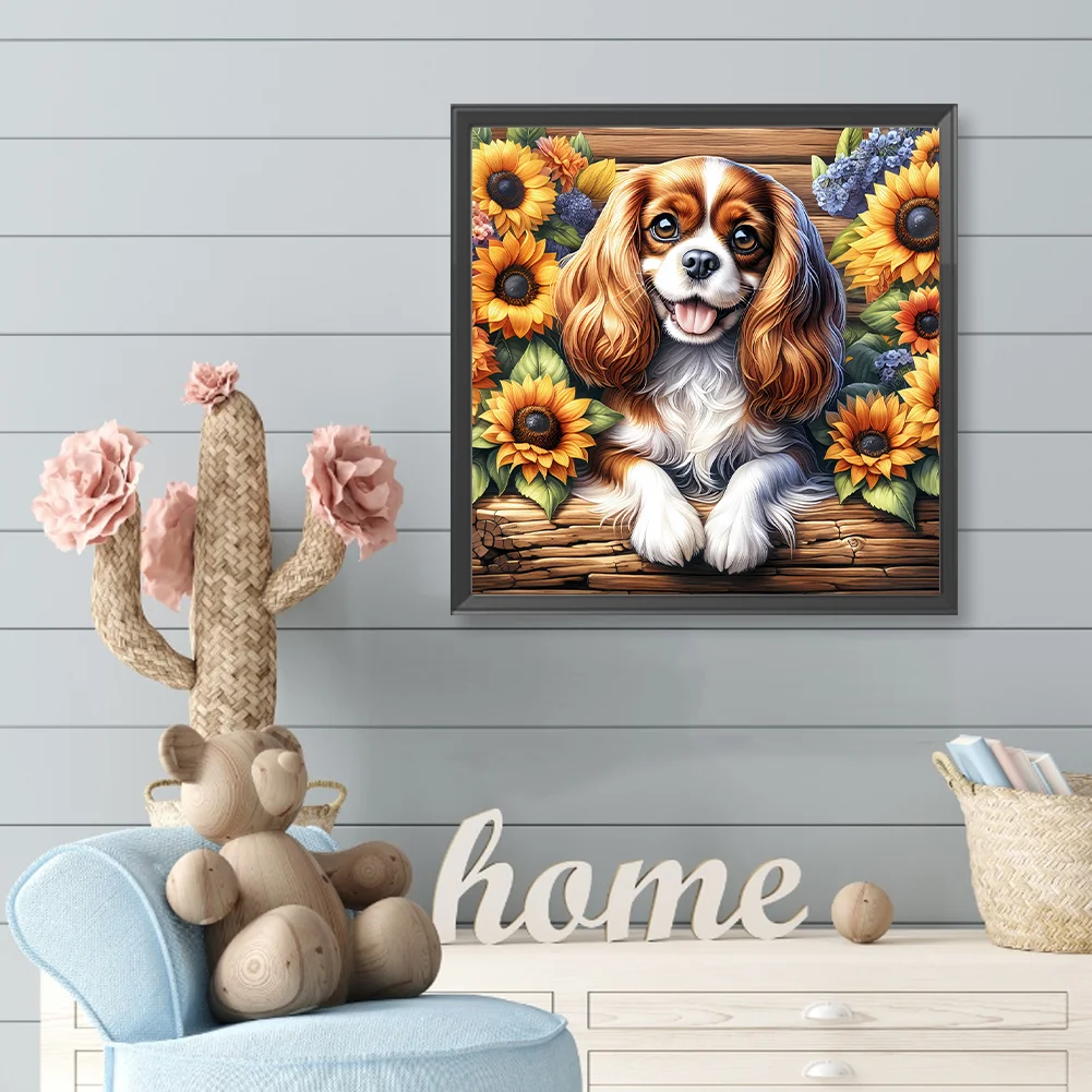 Diamond Painting - Full Round Drill - Sunflower King Charles Spaniel(Canvas|40*40cm)
