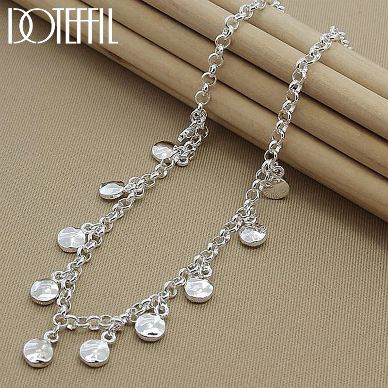 DOTEFFIL 925 Sterling Silver Circle Round Bean Chain Necklace For Women Jewelry