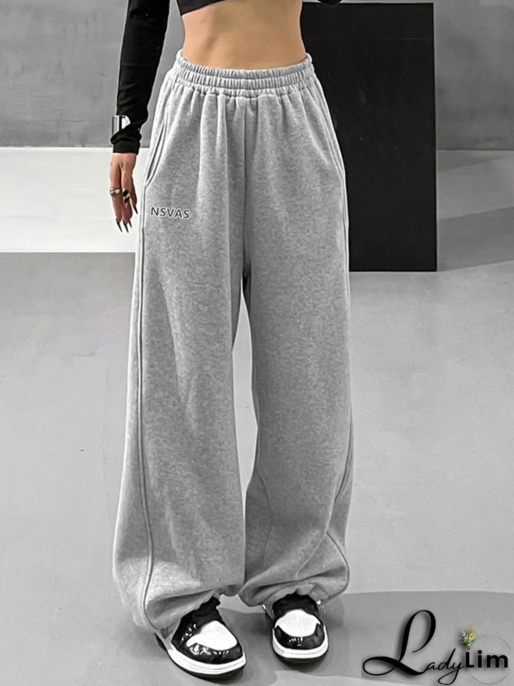 Letter Print Stretchy Waist Loose Sweatpants