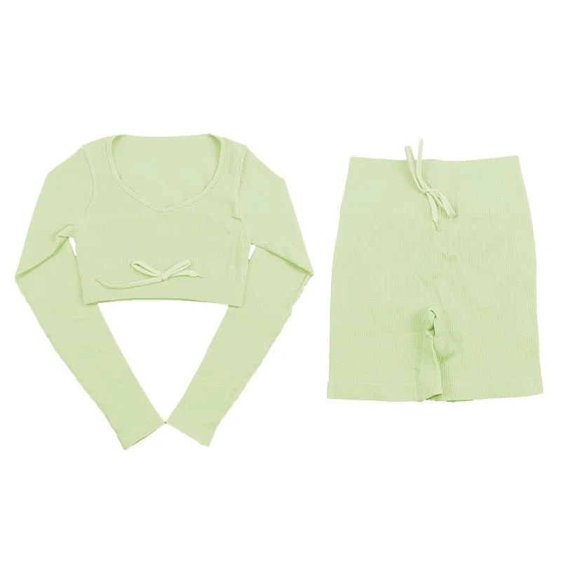 SVOKOR Sport Two Piece Sets Women Gym Tracksuits Workout 2Pcs Sexy Running Leggings Cycling Shorts Fitness Vest Short Crop Tops