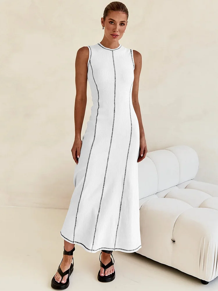 Balance Beauty and Comfort Ribbed Contrast Detail Stretch Maxi Dress