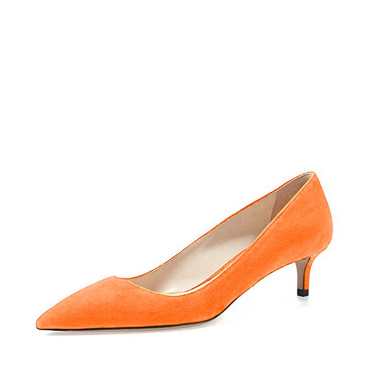 Orange Kitten Heels Pointy Toe Suede Pumps for Women |FSJ Shoes