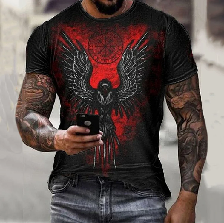 VChics Men's Viking Eagle Print Short Sleeve T-shirt