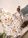 Floral-Print Puff Sleeves Bohemia Maxi Dress