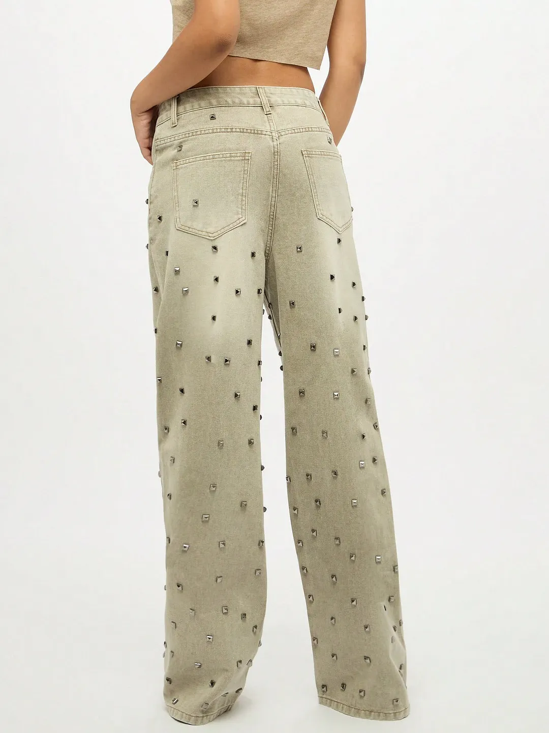 Athvotar Athvotar Wind Metal Nails Babes Cowboy Cowgirl Low-Rise Straight Hottie Full Diamond Retro Trousers