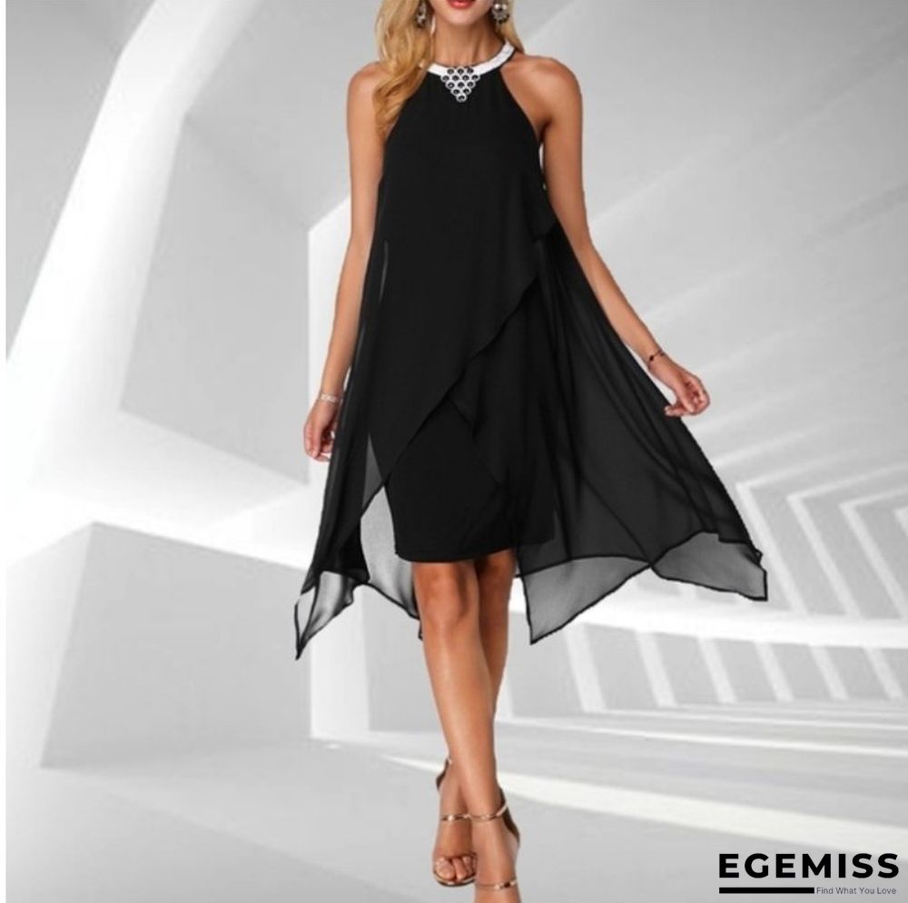 Fashion Solid Color Mesh Sleeveless Irregular Loose Dress | EGEMISS