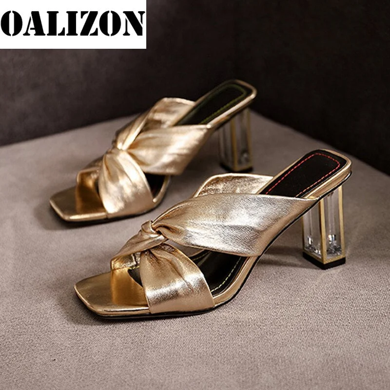 Female Summer New Fashion Open Toe Women Sandals High Chunky Heels Pumps Slippers Shoes Woman Cross Mules Slides Slippers Shoes