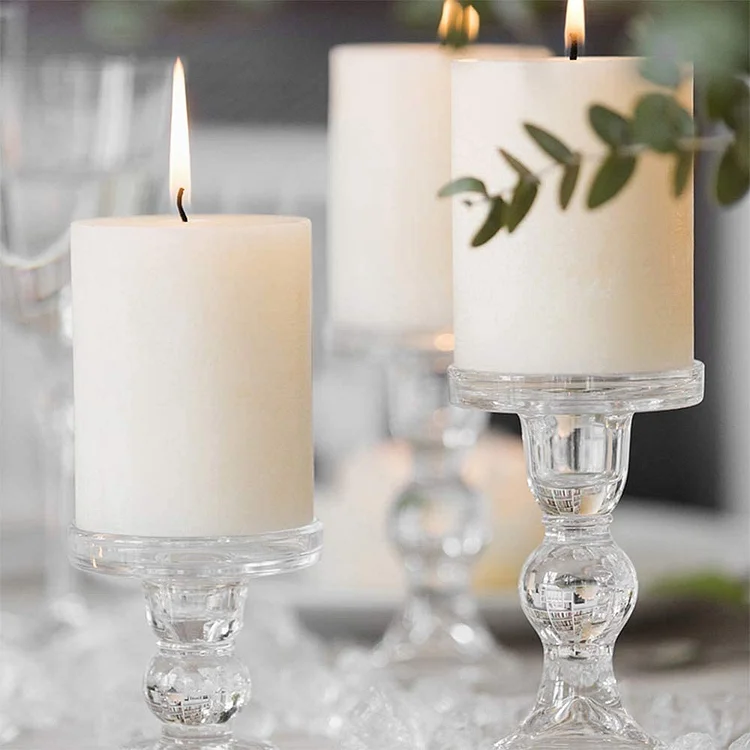 Clear Glass Candle Holder Elegant Pillar Taper Candlesticks Set of 3 - Appledas