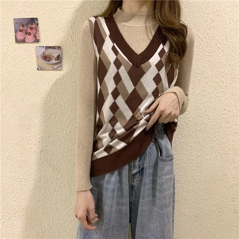 Sweater Vest Women Short Style Sweet Girls Ulzzang Harajuku New Printed Vintage Simple All-match Chic Loose Casual Streetwear