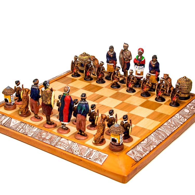 African Tribal Chess Set - Zulu / Ndebele (Small)