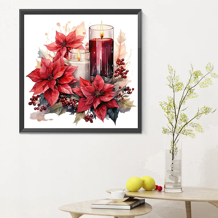 5D Diamond Painting Red Poinsettia Candles Kit