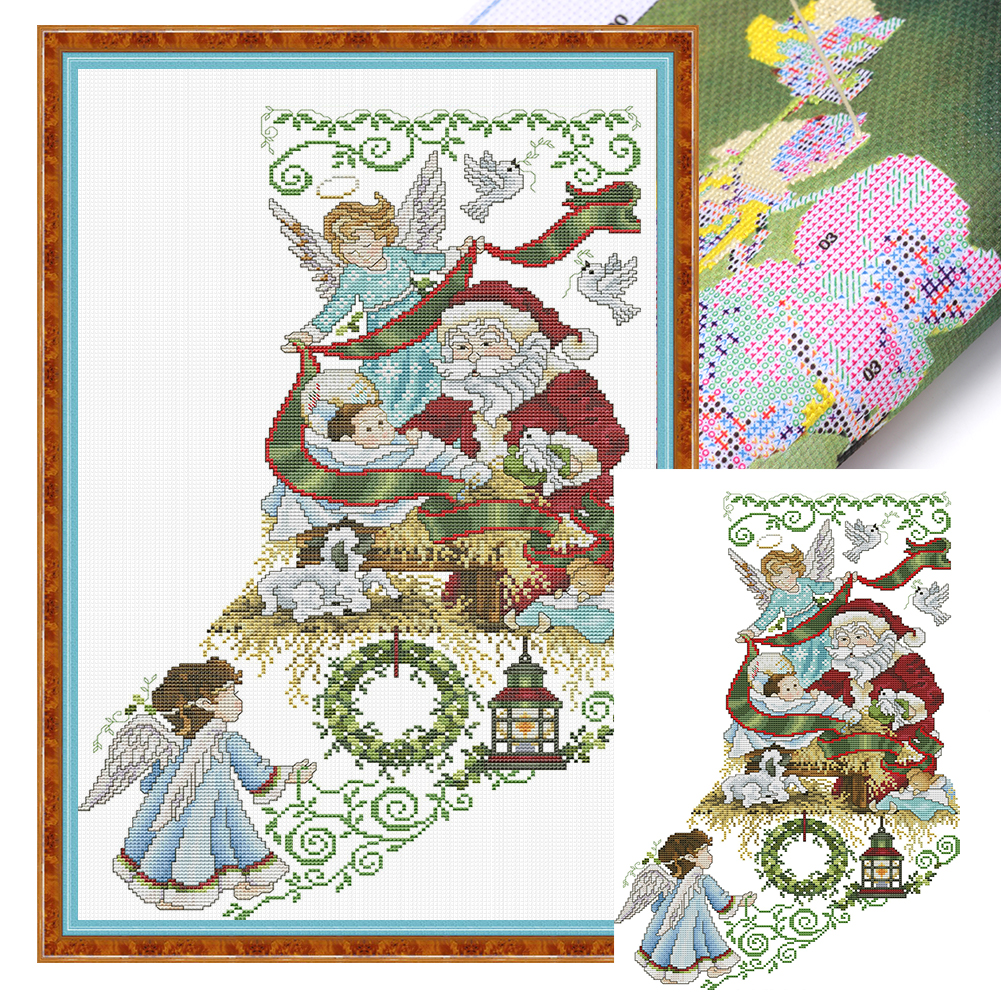 【Joy Sunday】Santa Claus and little angel 3 Partial 14CT Pre-stamped Canvas(34*53cm) CrossStitch(backstitch)