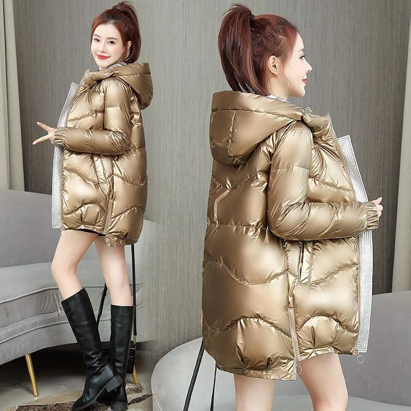 Women's Winter Jacket Parka Down Cotton jacket Long Glossy Hooded Outwear Female Parkas Thick Cotton Padded Basic Coats Overalls