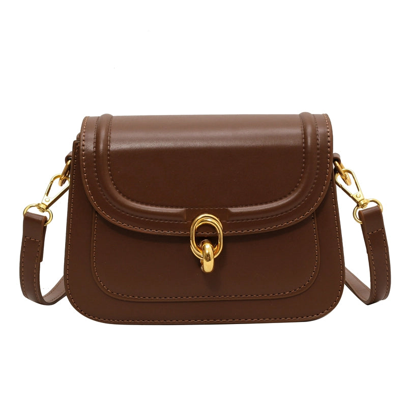 Women’s Pu Leather Solid Color Classic Style Square Lock Clasp Shoulder Bag Crossbody Bag