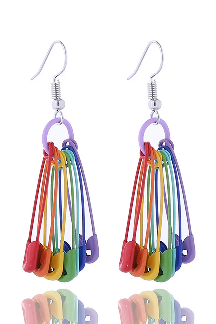Party Rainbow Geometric Building Block Love Pin Chain Dangle Earrings 2024 - Xpluswear