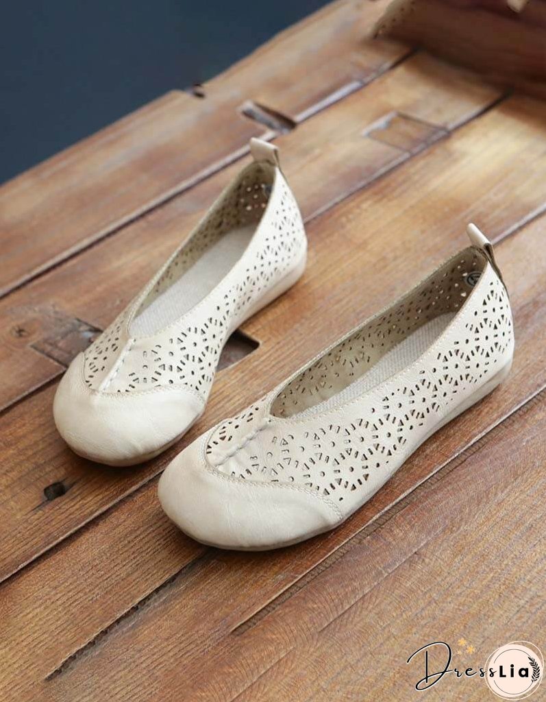 Handmade Soft Leather Retro Hollow Flats Flat Shoes