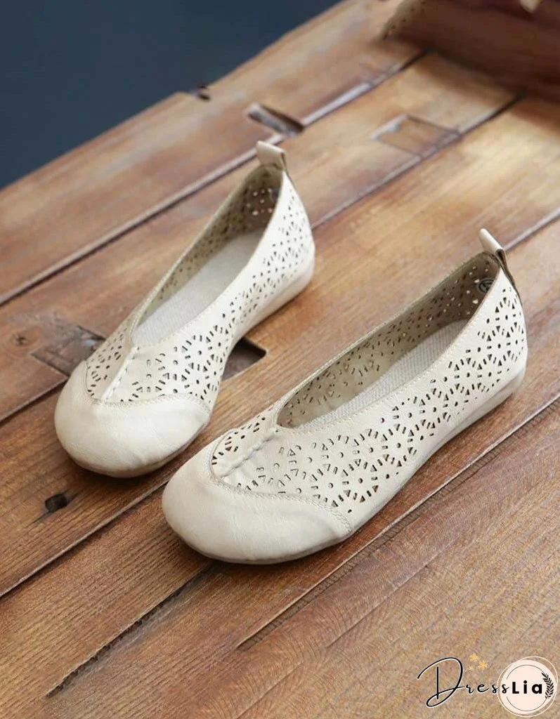 Handmade Soft Leather Retro Hollow Flats Flat Shoes