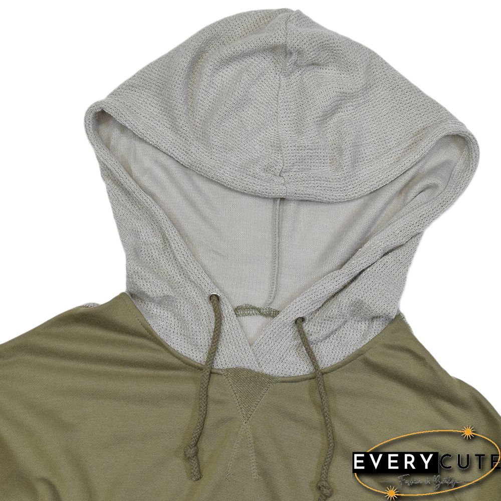 Waffle Knit Splice Army Green Pocket Hoodie