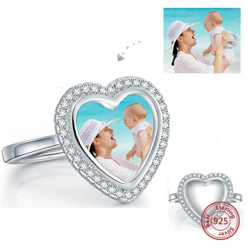 Sterling Silver Personalized Custom Photo Heart Shape Ring-VESSFUL
