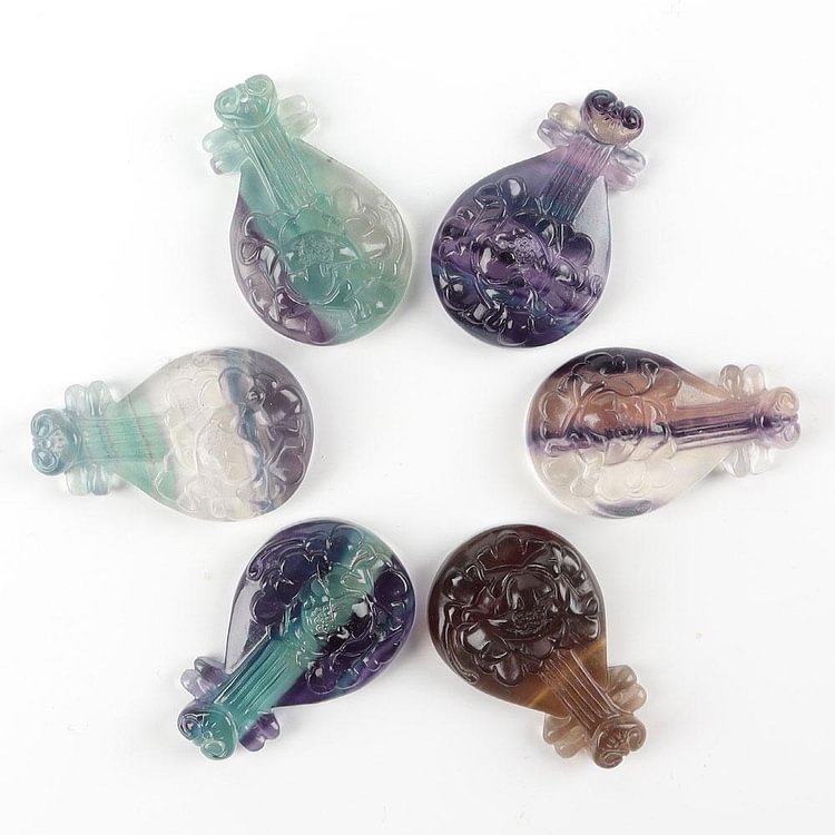 Fluorite Lute Shape Carvings for Jewelry Making
