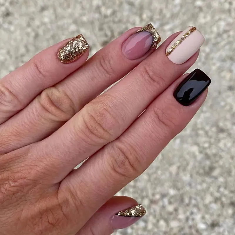 Churchf Churchf Gold Powder Triangle French Sweet Cool Hot Girl Wind Nail Piece Fake Nail Box Wearing Nail Piece