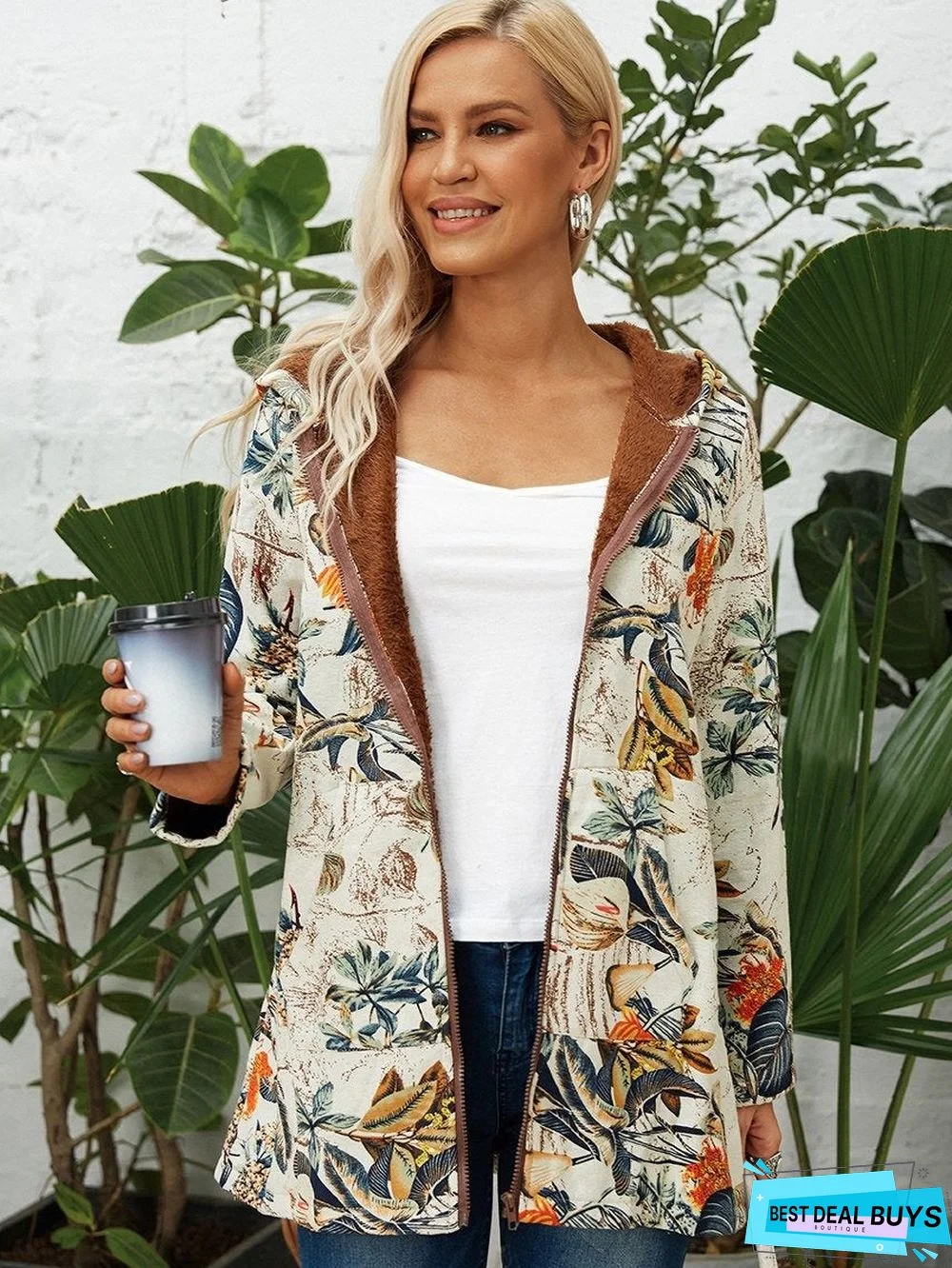 Casual Printed Velvet Coat