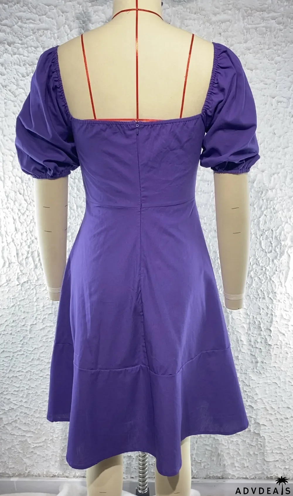 Spring Summer Solid Color Short Sleeve Square Neck Fairy Dress